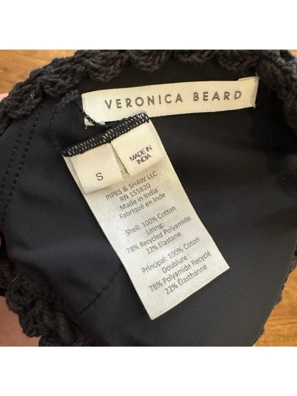 Veronica Beard Cala Crochet Bikini Top in black
